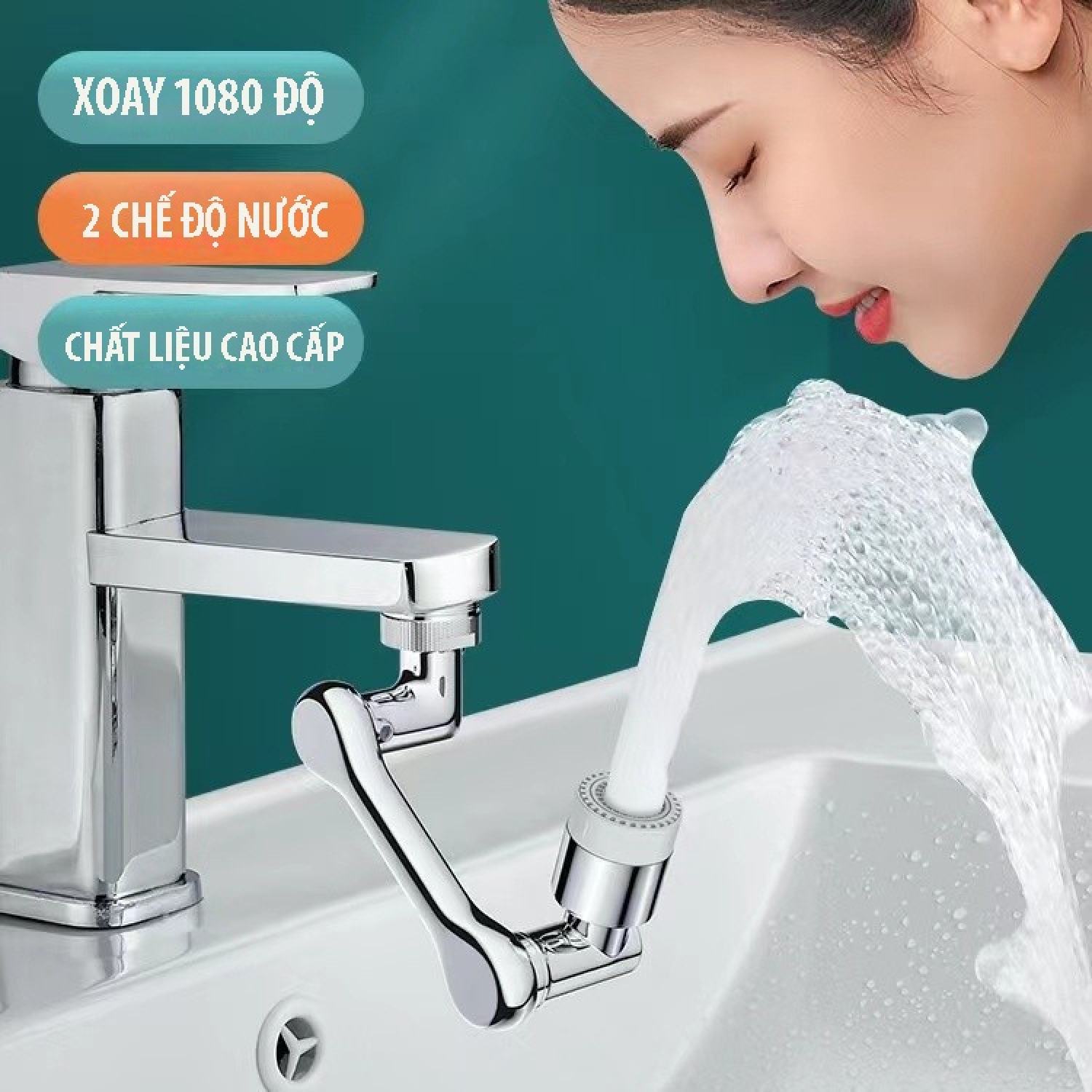 (inox)Đầu nối vòi nước thông minh xoay 1080 độ -Vòi nước lắp chậu rửa bát chén inox cao cấp với 2 chế độ nước