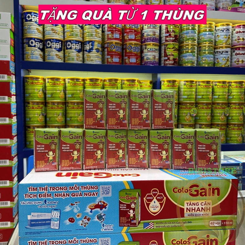 (Tặng Quà, Có Thẻ Cào QR) Thùng 48 Hộp 110ml/ 180ml Sữa Bột Pha Sẵn Colos Gain (BIBISTORE)