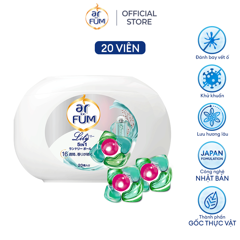 Viên giặt Quần áo arFUM 5 trong 1 MỚI thơm tinh dầu nước hoa khử khuẩn 99% - 4 mùi hương (hộp 20 viê