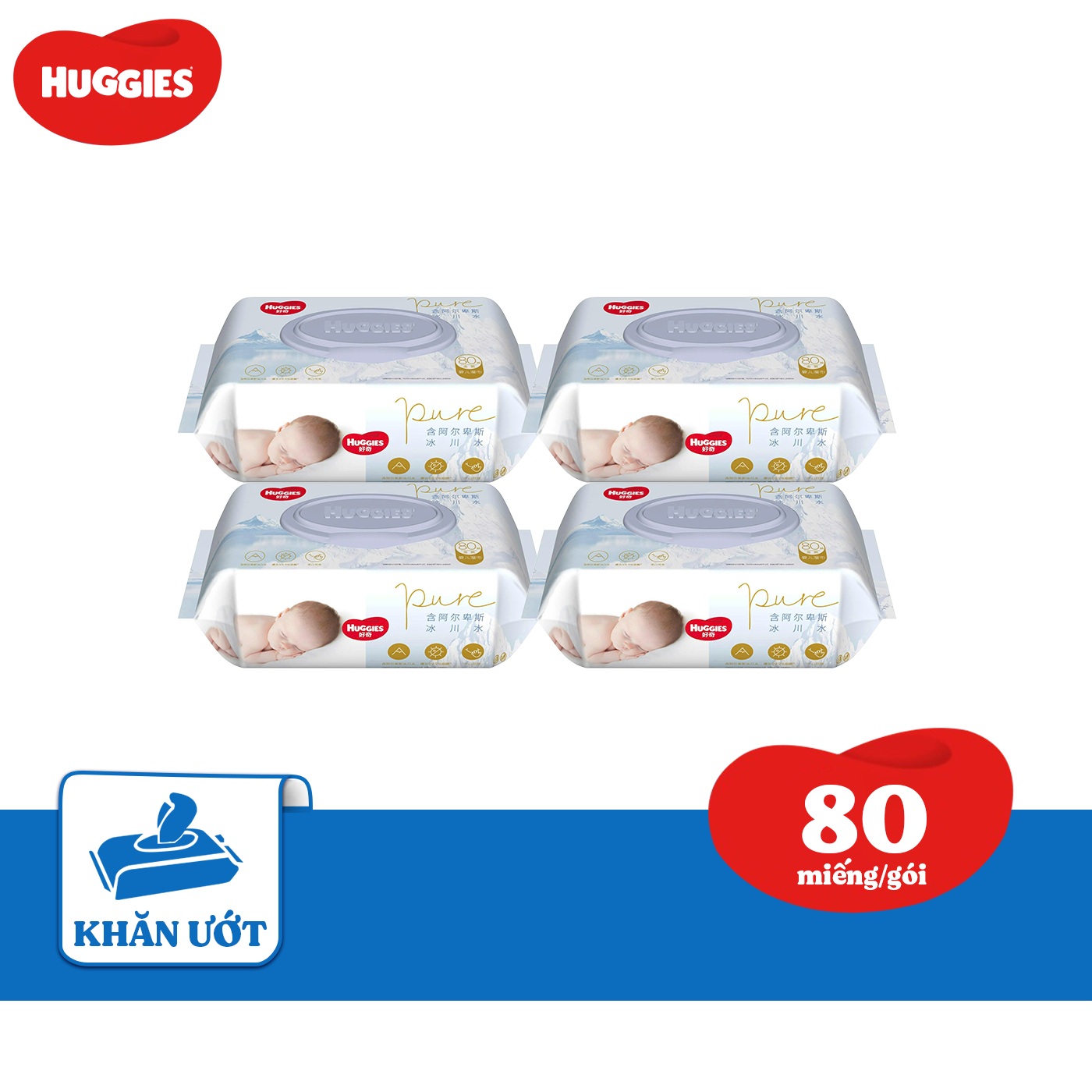 [20h 7-10.8] Combo 4 Khăn ướt Huggies Golden Wet Wipes 80 miếng