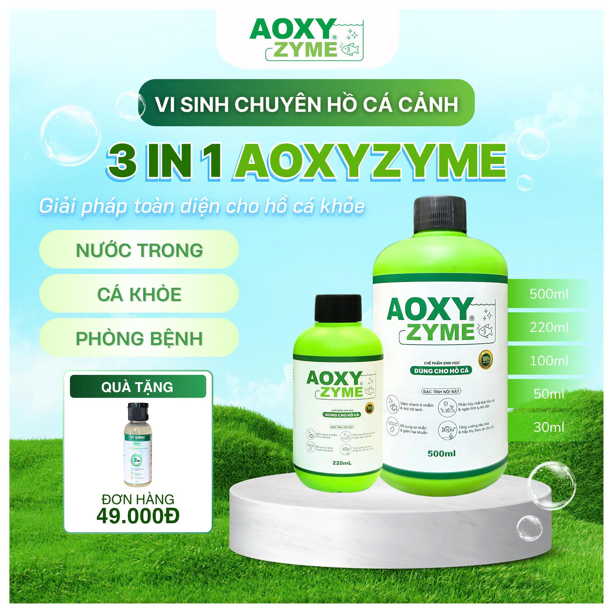 Vi Sinh Cho Cá AoxyZyme [500ml] - Xử Lý Nước Ức Chế Rêu Tảo Dùng Cho Cá Cảnh Và Bể Thủy Sinh