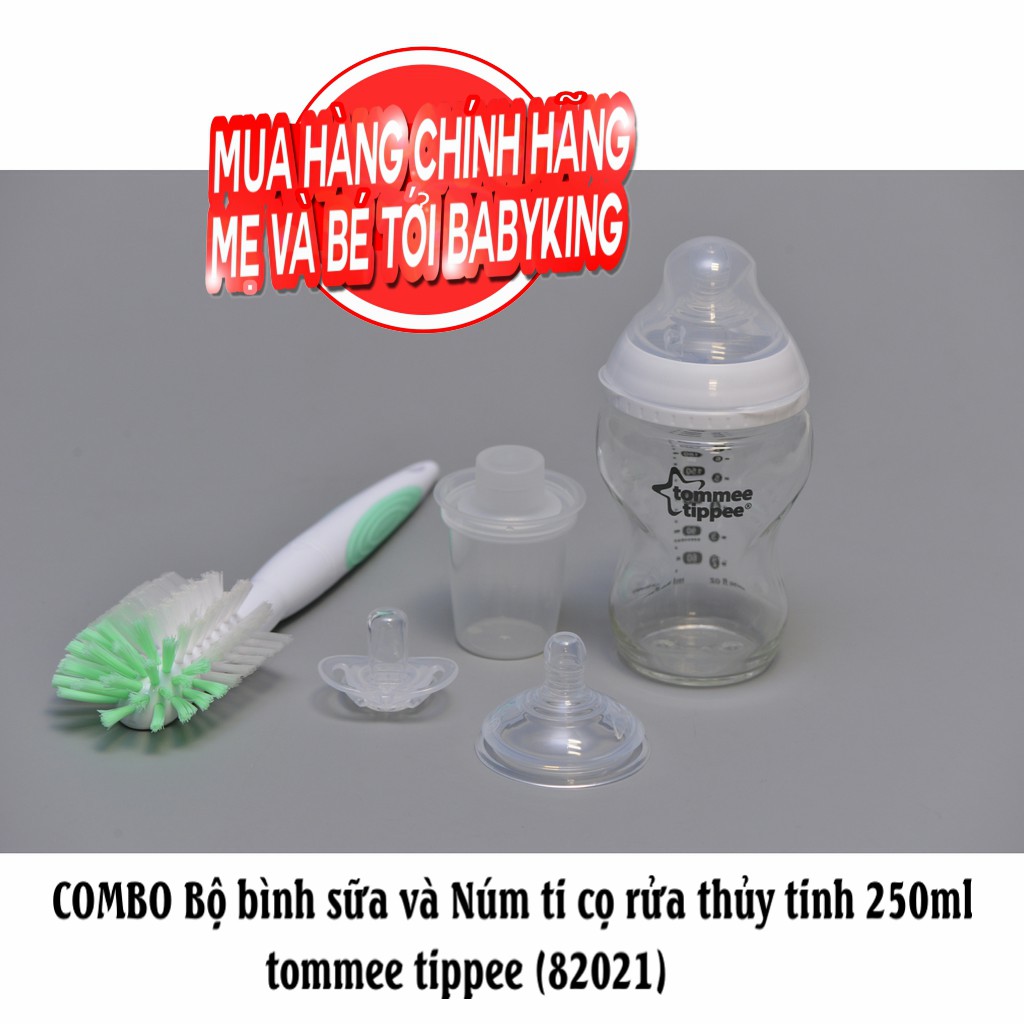 Bình sữa thủy tinh 250ml  150 ml (kèm núm ti chảy sữa chậm) 0 tháng trở lên tommee tippee (82017)