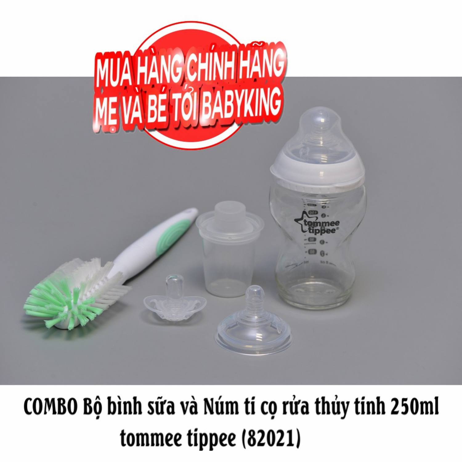 Bình sữa thủy tinh 250ml (kèm núm ti chảy sữa chậm) 0 tháng trở lên tommee tippee (82017)