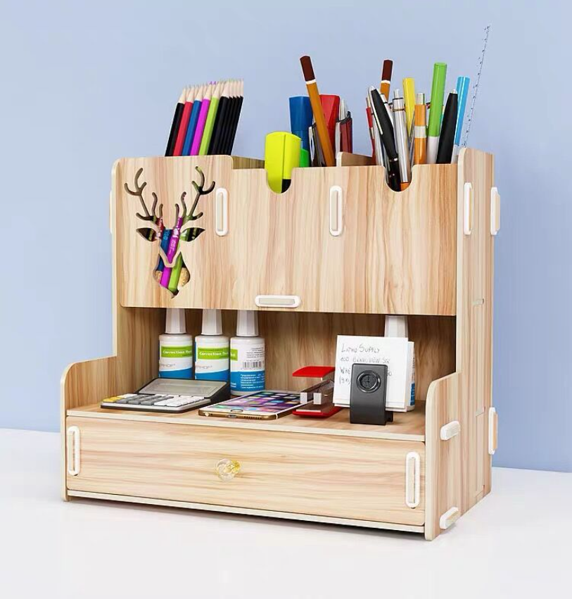 Kệ Hộp Đựng Bút Để Bàn Nhiều Ngăn có Tầng Đựng VPP Bằng Gỗ Hình Hươu Phong Cách Thời Trang Sang Trọn