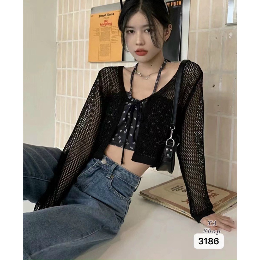 [LAZFLEX1 giảm 30K/149K] Áo khoác cardigan len lưới mỏng phong cách Hàn quốc dáng ngắn KL15
