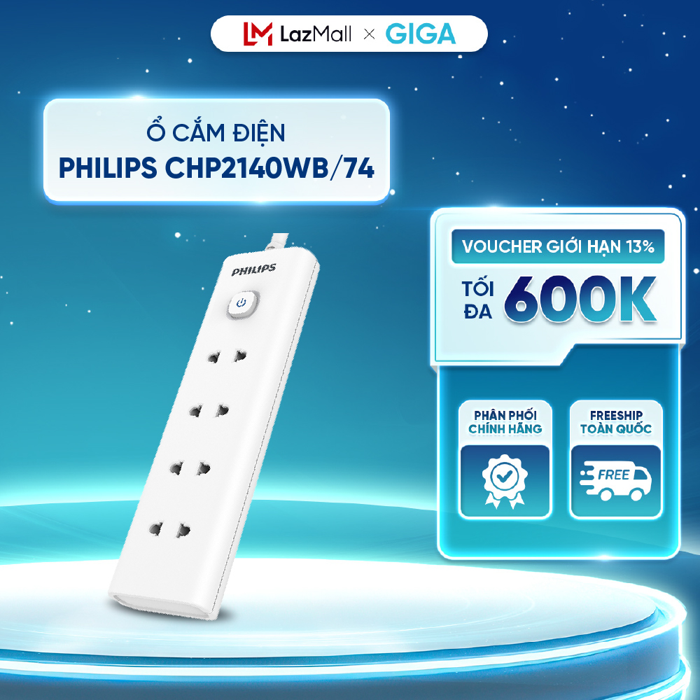 Ổ cắm điện Philips CHP2140WB/74 - 4 ổ cắm 2 chân đèn LED báo nguồn