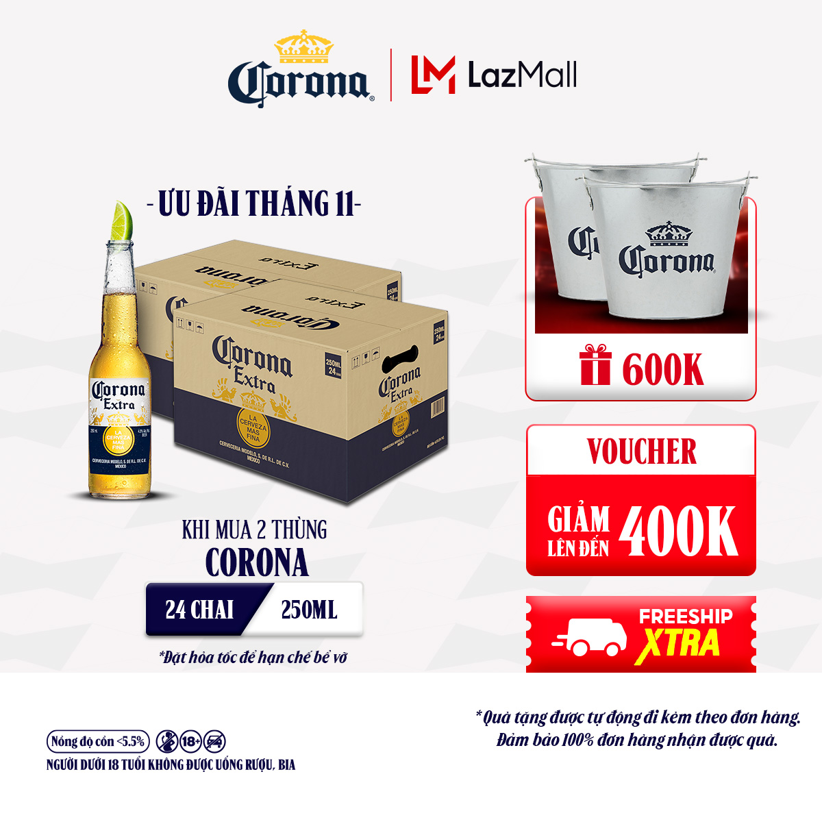 Combo 2 Thùng 24 Chai Bia Corona Extra Nhập Khẩu (250ml/chai) [HN Date 18/11/2025]