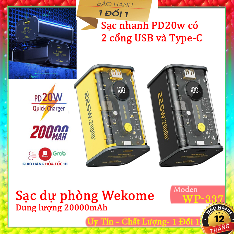 Sạc Dự Phòng WP-337 WEKOME  Pin sạc dự phòng TRONG SUỐT 20000mAh WEKOME WP Pin sạc dự phòng WK WP-33