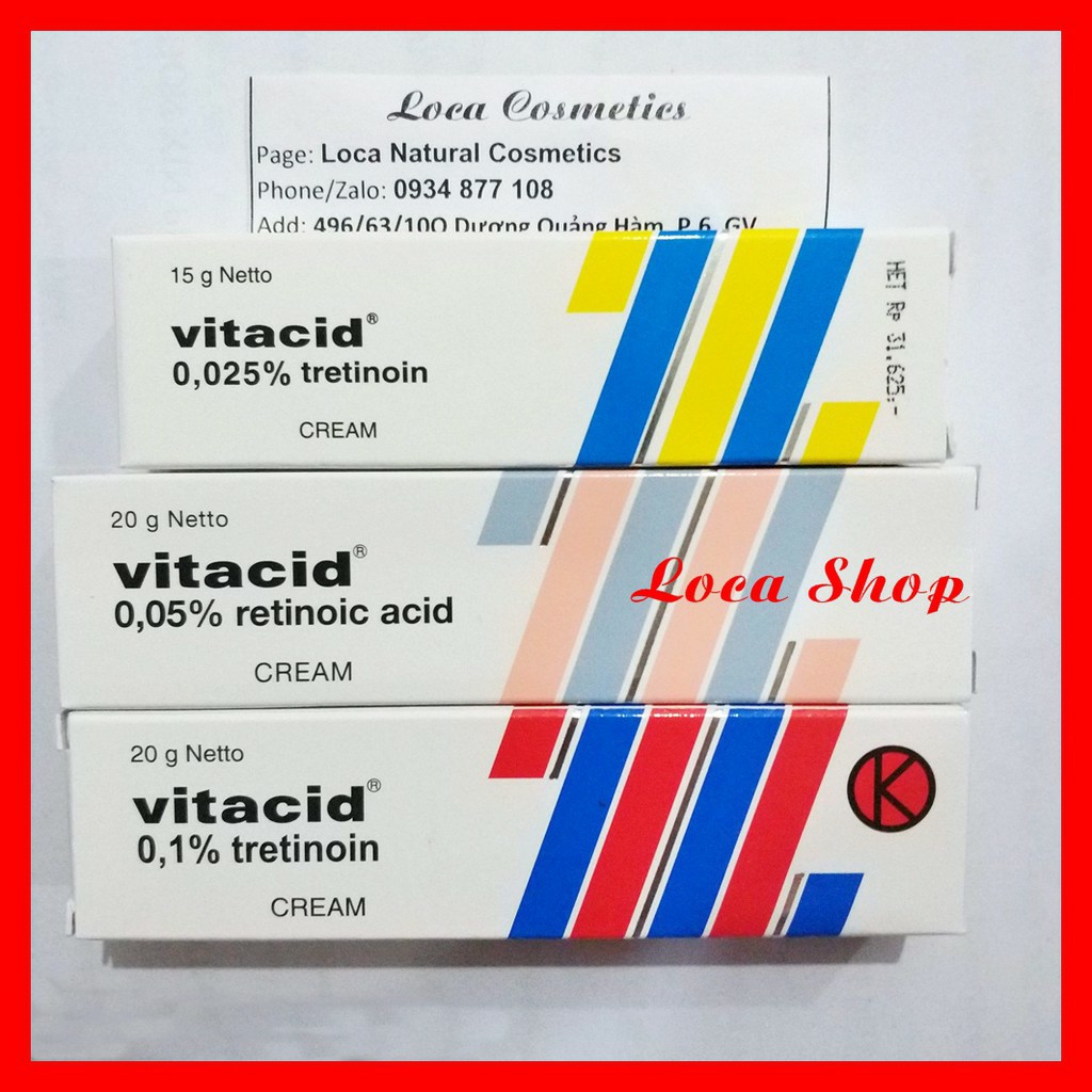 Vitacid Tretinoin 0.025% 0.05% 0.1% - kem hỗ trợ giảm mụn và trẻ hóa da