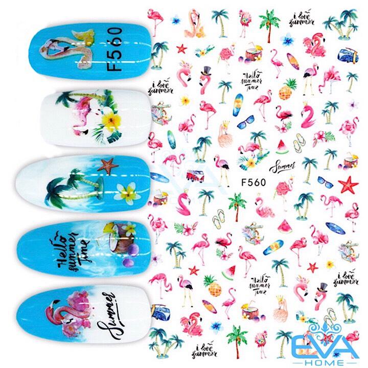 [Hcm]Miếng Dán Móng Tay 3D Nail Sticker Hồng Hạc Mùa Hè Flamingo Tropical Summer F560