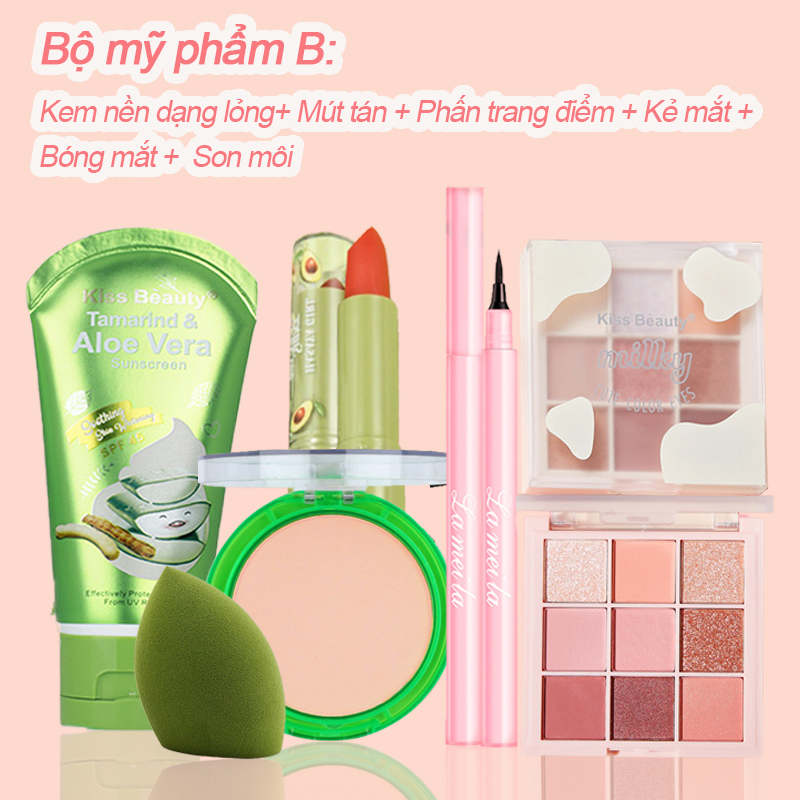 [Hcm][Peachy Sis] Bộ 6 Mảnh Trang Điểm Cá Nhân Kem Nền Dạng Lỏng+Mút Tán+Phấn Trang Điểm+(Chì Kẻ Mày Hoặc Là Kẻ Mắt Hoặc Là Mascara)+Bóng Mắt+Son Môi(Kem Chống Nắng Không Thấm Nước Không Thấm Mồ Hôi Và Lâu Dài)