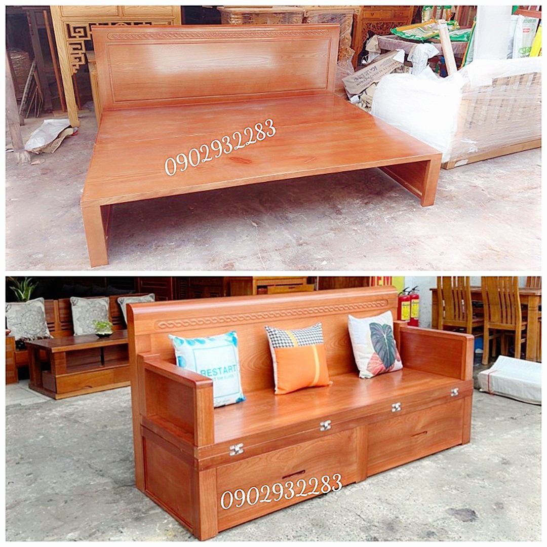Ghế sofa thông minh - giường gấp gọn gỗ sồi ghế giường 2 in 1chất liệu gỗ sồi nga  100% gỗ tự nhiên