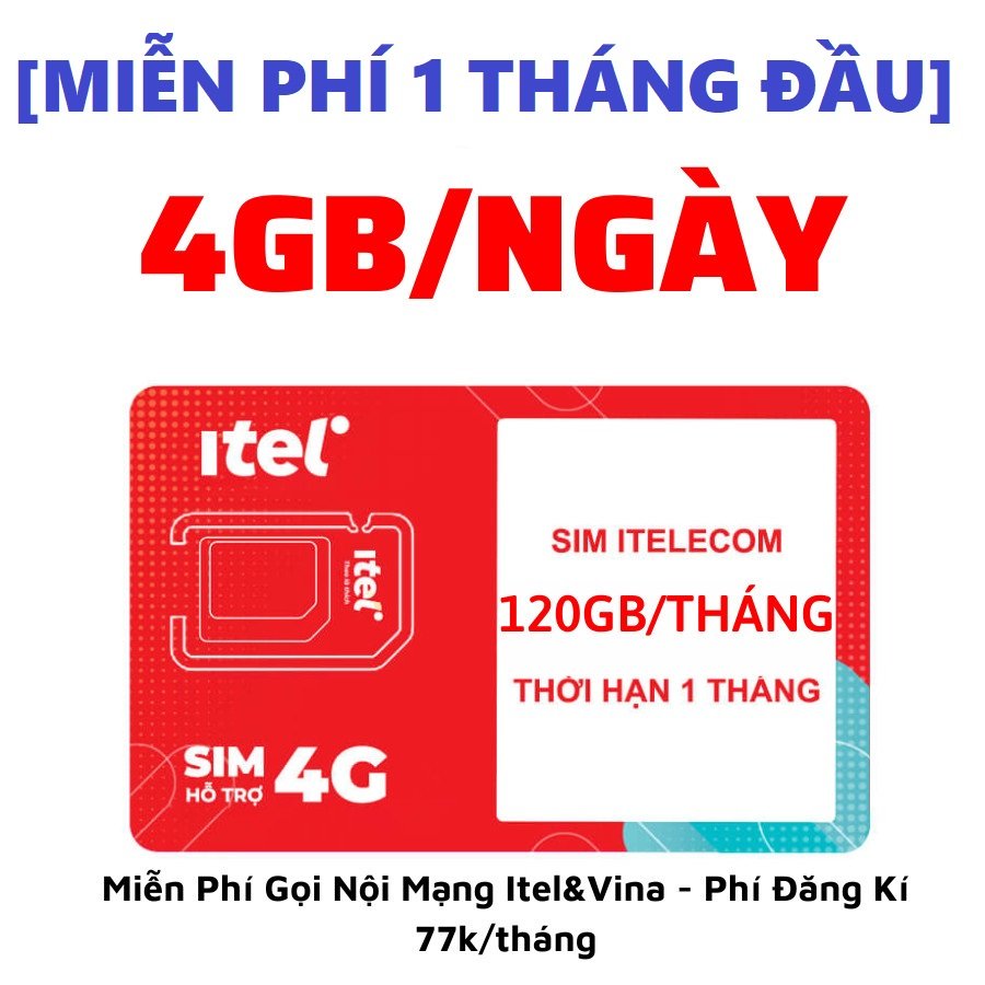 Sim 4G Vina itel gói V77 4GB/ngày (120GB/tháng) + Miễn phí gọi nội mạng Vinaphone  Itel - Phí chỉ 77