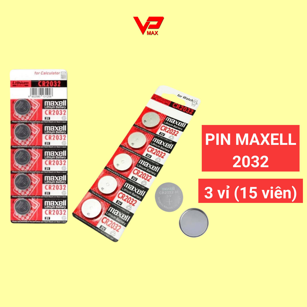 3 vỉ pin CMOS Maxell CR2032 Lithium 3V - CR2032 Lithium Battery 3V - pin nút áo pin cúc áo pin tròn 