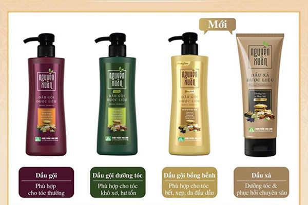 Dầu Gội Dược Liệu Nguyên Xuân Xanh - Dầu Gội Dưỡng Tóc Phục Hồi Hư Tổn Cho Mái Tóc Dày Mềm Mại Suôn Mượt Có Vòi 350Ml