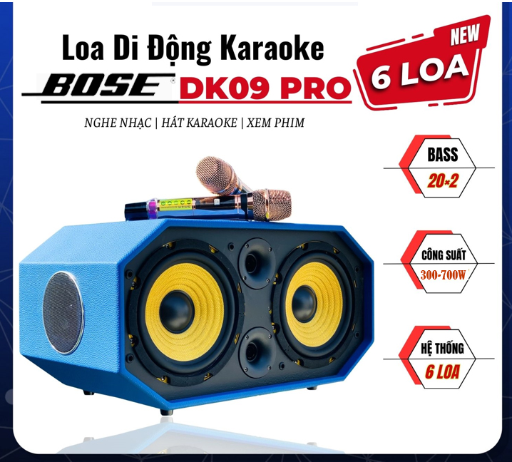 ( HÀNG NHẬP KHẨU MỸ )Loa Karaoke Xách Tay BOSE T18 + BOSE DK-09PRO Kèm 2 Micro UHF Cao Cấp Chống Hú -Tích Hợp Chỉnh Echo,Reverb - Hệ Thống 6 Đường Tiếng Gồm 2 Loa Bass 20Cm,2Trung,2 Treble - Công Suất 700W ,Cho Bass Chắc Khỏe Tiếng Sáng