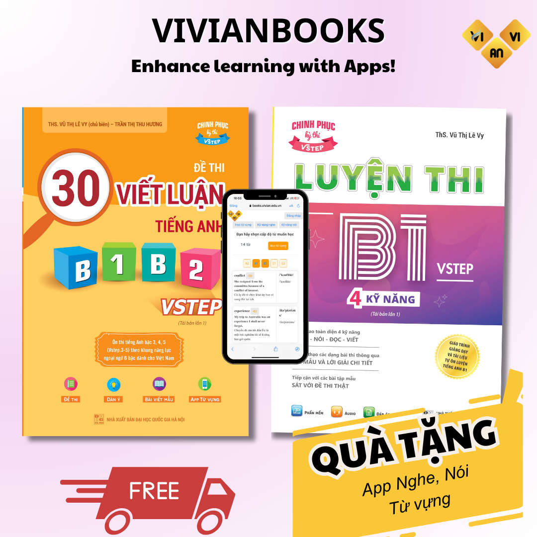 Combo 2 sách luyện thi B1 Vstep ôn thi chứng chỉ ngoại ngữ bậc 3 Vstep (Anh văn bậc 3) khung năng lực ngoại ngữ 6 bậc Việt Nam| Tổng hợp đề thi vstep b1 b2 c1| Vstep writing| Vivian