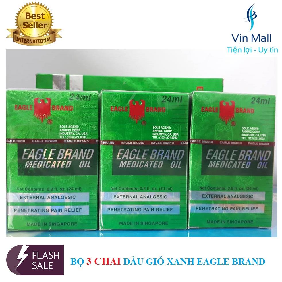 [Hcm]Bộ 3 Chai Dầu Gió Xanh 2 Nắp Singapore Eagle Brand (Mẫu Mới)