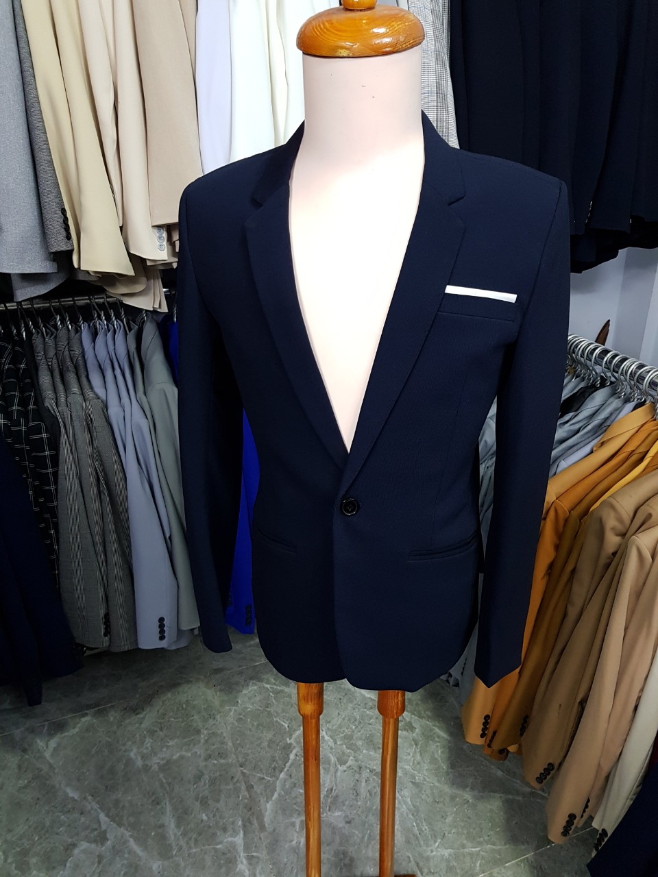 Áo Khoác Vest ôm body màu xanh đen kiểu 1 nút áo lẻ không quần