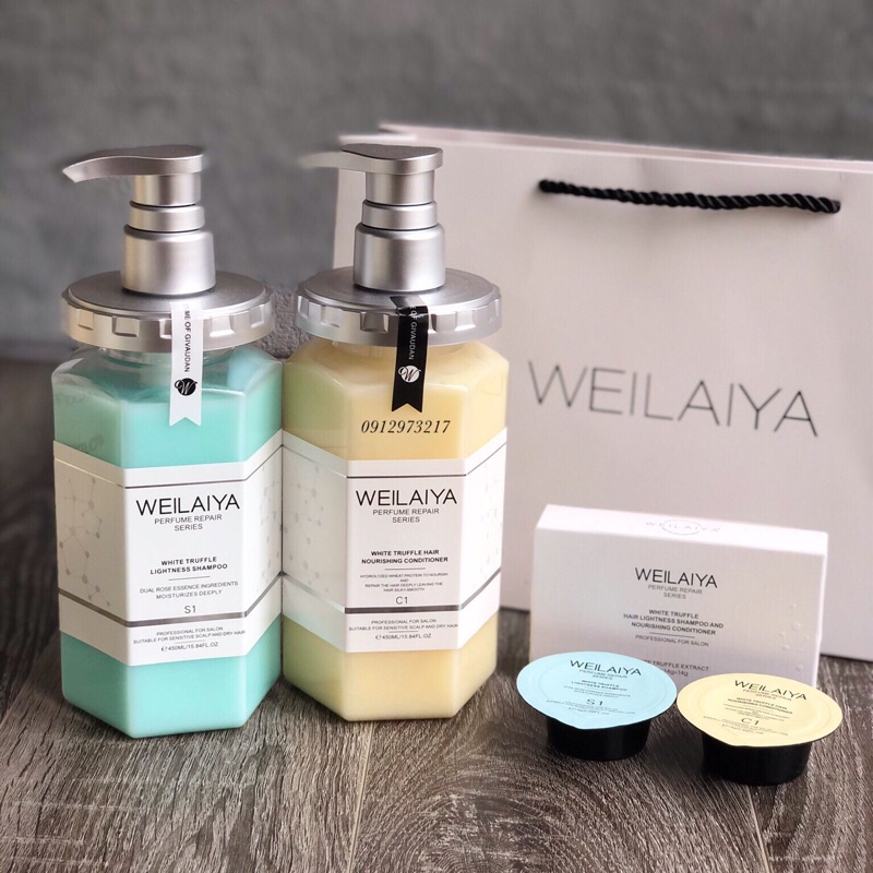 [HCM tặng kèm set mini 14ml*2] Bộ dầu gội xả phục hồi đa tầng nấm Truffle Weilaiya (450ml*2) phục hồ