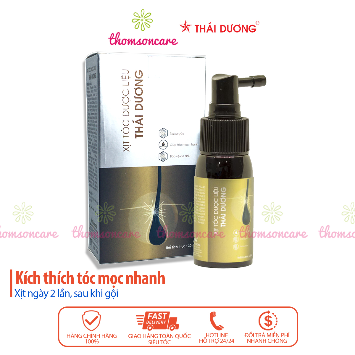 Xịt Tóc Dược Liệu Thái Dương - Xịt Mọc Tóc Nhanh Từ Thảo Dược Từ Tinh Dầu Bưởi Sả Chanh Hương Nhu Chai 30Ml Giảm Rụng Dưỡng Tóc