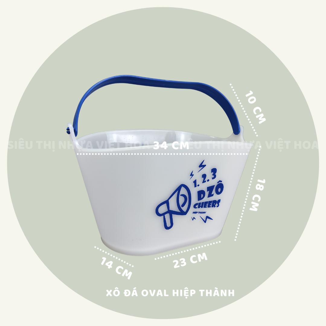 Xô đựng nước đá oval Hiệp Thành xô đựng đá uống bia có kèm kẹp inox 3 tấc