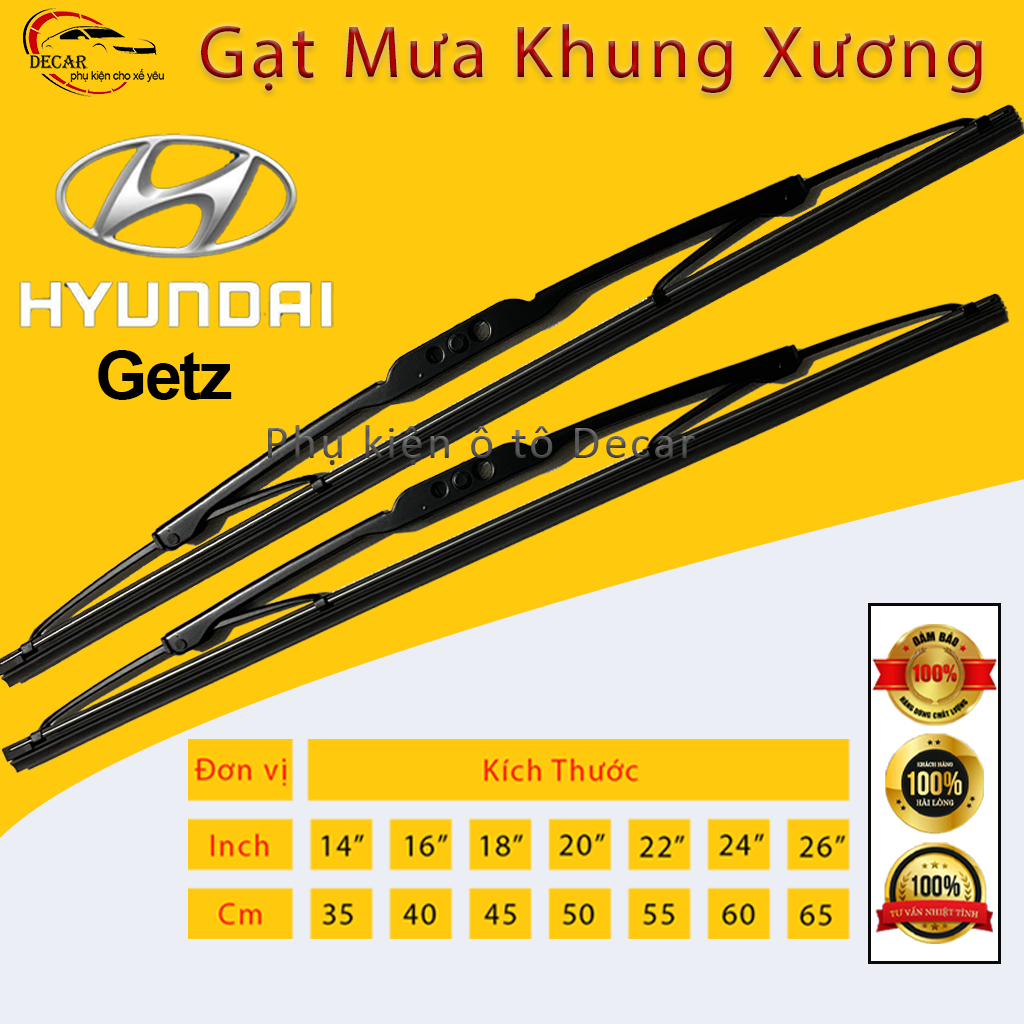 [HYUNDAI GETZ] 1 Cặp cần gạt mưa khung xương chổi gạt mưa xe Hyundai Getz  gạt kính xe oto thanh gạt