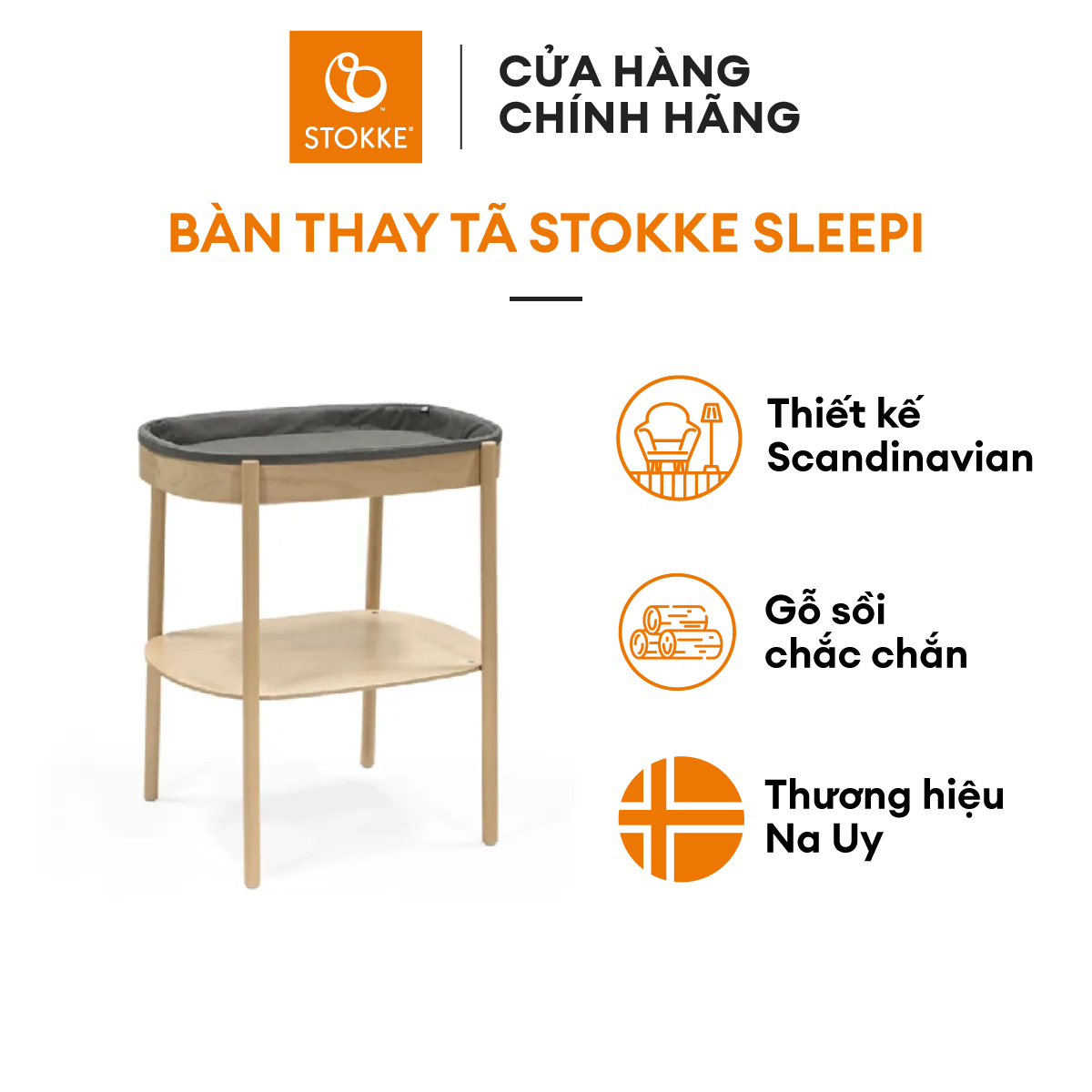 Bàn thay tã cao cấp cho trẻ sơ sinh bằng gỗ sồi nguyên sồi thiết kế nhỏ gọn có kệ để đồ cho bé - Stokke Sleepi Changing Table - Nhiều màu