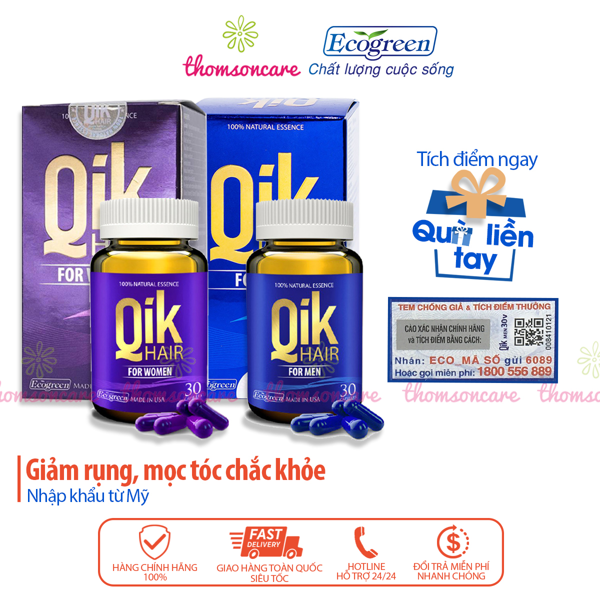 Qik Hair Giảm Rụng Tóc Có Tem Tích Điểm - Dành Cho Cả Nam Và Nữ Giúp Mọc Tóc Nhanh Giảm Hói Đầu Từ Thảo Dược Qikhair