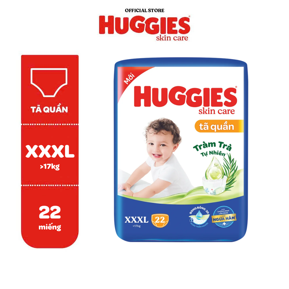 Combo 4/Tã quần HUGGIES SKINCARE JUMBO XXXL22 (Trên 17kg) - Gói 22