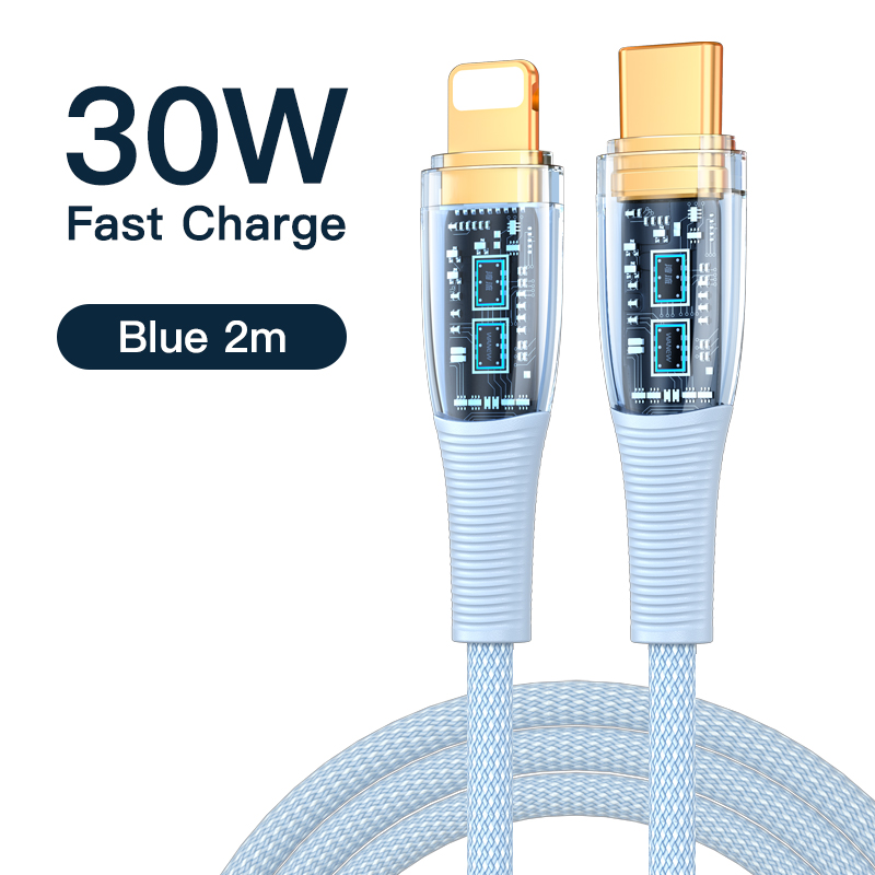 【50% OFF Voucher】KUULAA 30W USB C to Lightning Cable for iPhone 14 13 pro max PD Charger 30W Max for iPhone 14 Pro Max 13 12 11 8 7 Fast Charger Data Cord for Macbook iPad USB-C iPhone Cord Apple Cable Transparent Data Cable