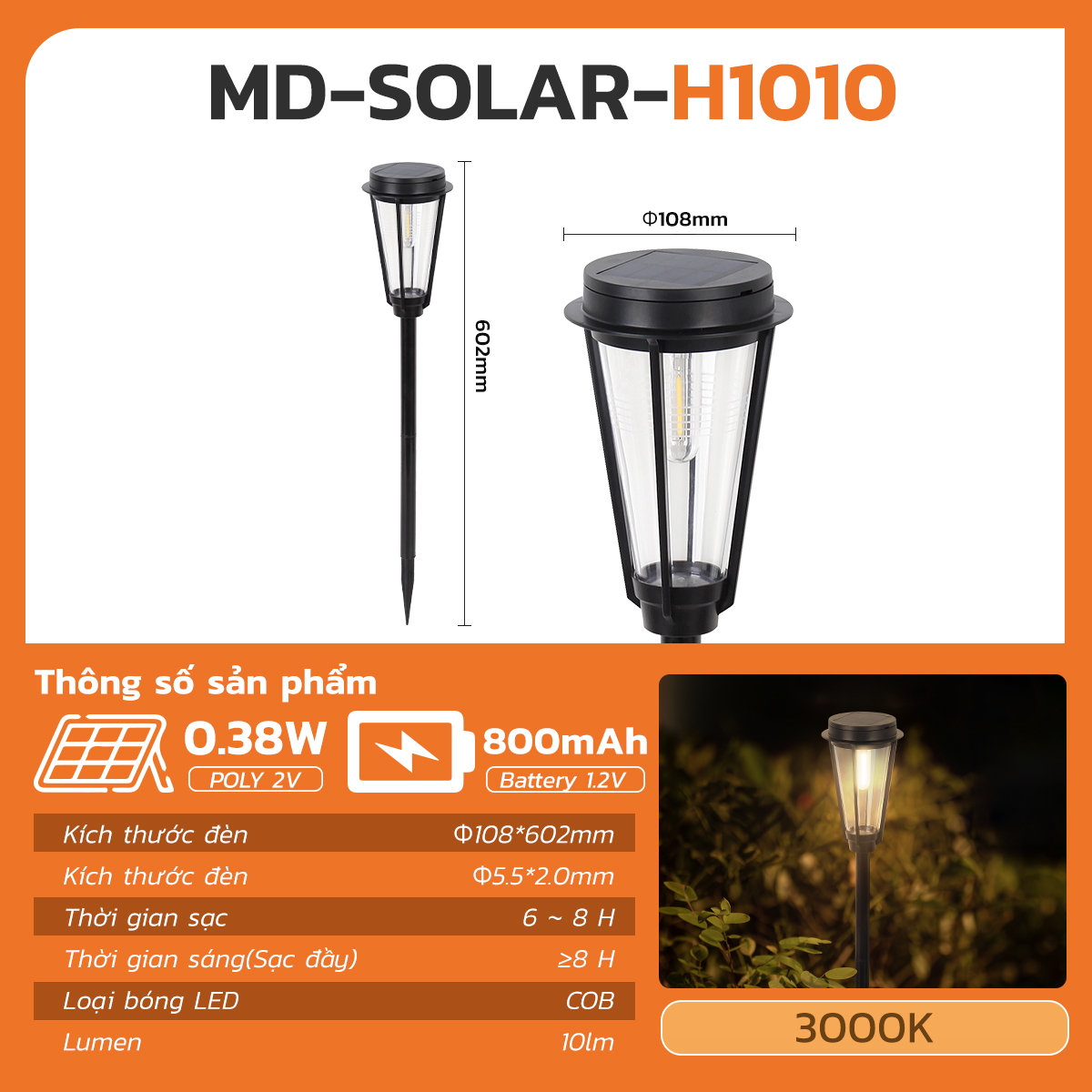 Đèn Led Năng Lượng Mặt Trời Đèn Trang Trí Sân Vườn MODI SOLAR Chống Thấm Nước IP65 Siêu Sáng
