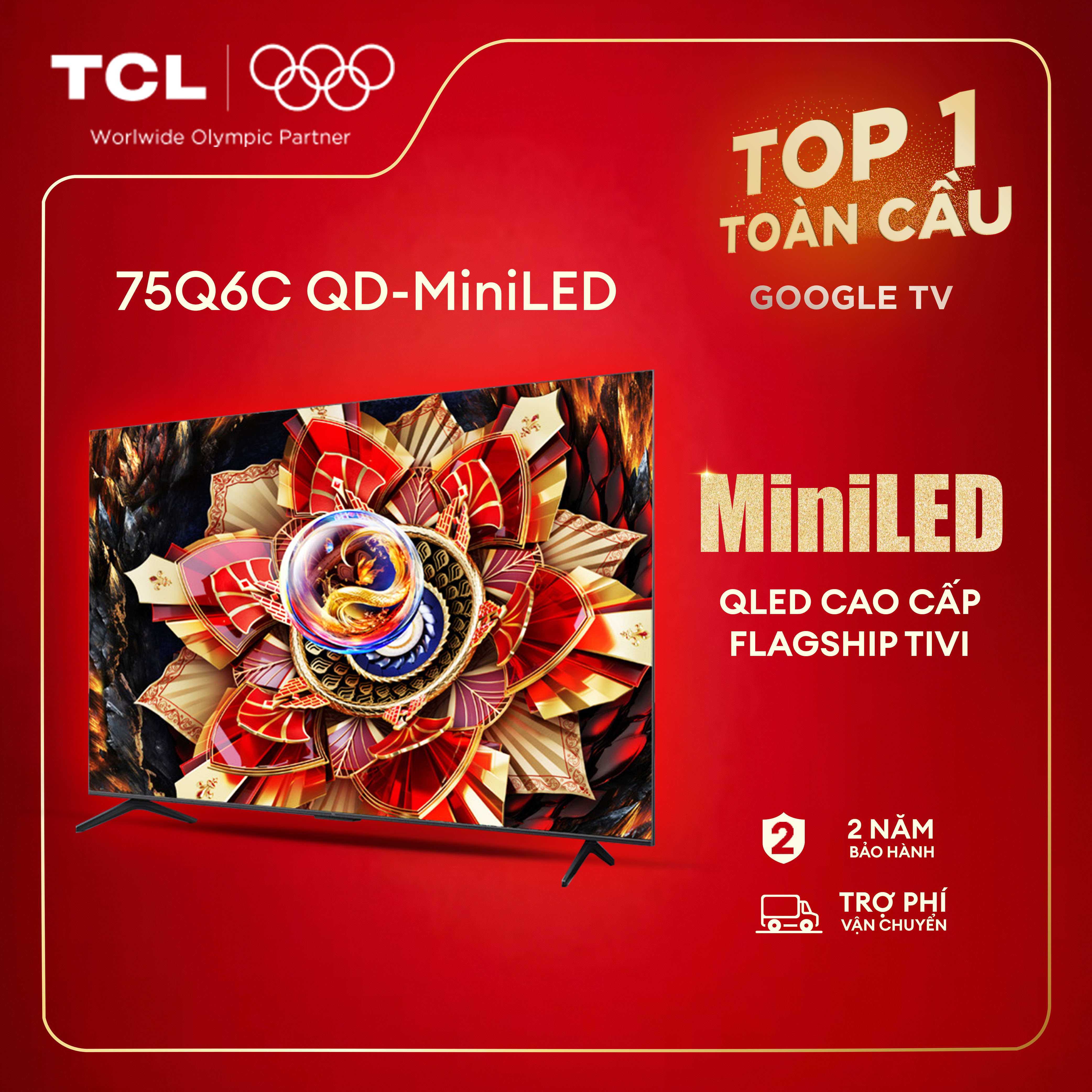 【QD-Mini LED】75inch - TV QLED Cao Cấp - 4K Smart Google TV TCL 75Q6C - HDR10+ - Tần số quét 144Hz - 