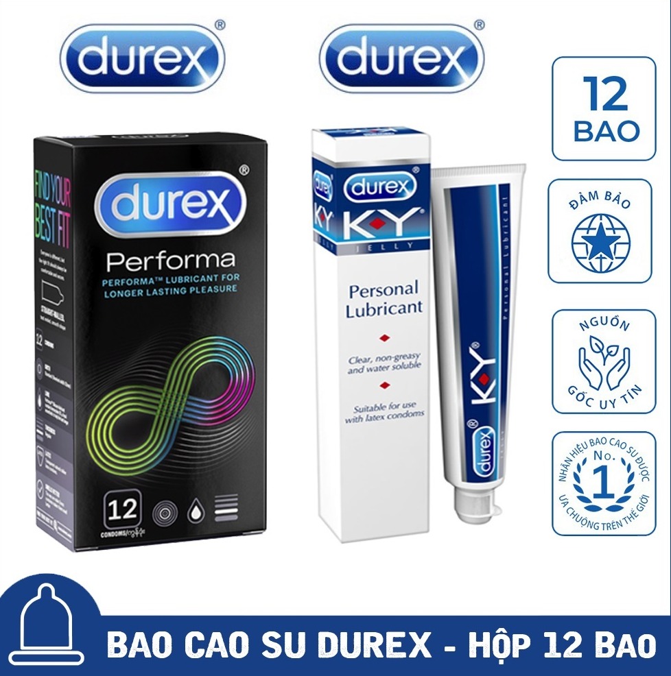 Bao Cao Su Durex Performa Kéo Dài Thời Gian Quan Hệ 12C - Tặng Gel Bôi Trơn Durex Ky 50G Che Tên Sản Phẩm