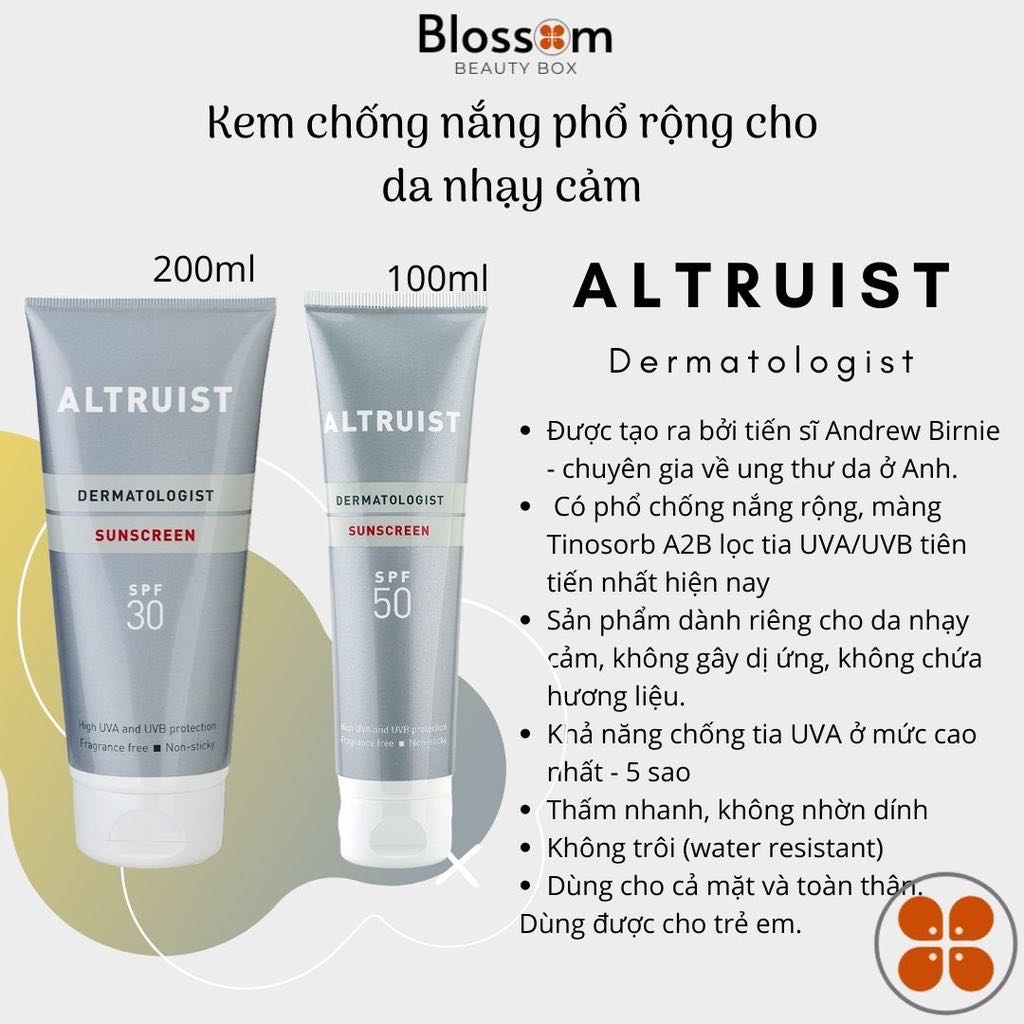 Kem chống nắng Altruist Dermatologist Sunscreen cho da nhạy cảm phổ rộng cho mặt và body toàn thân