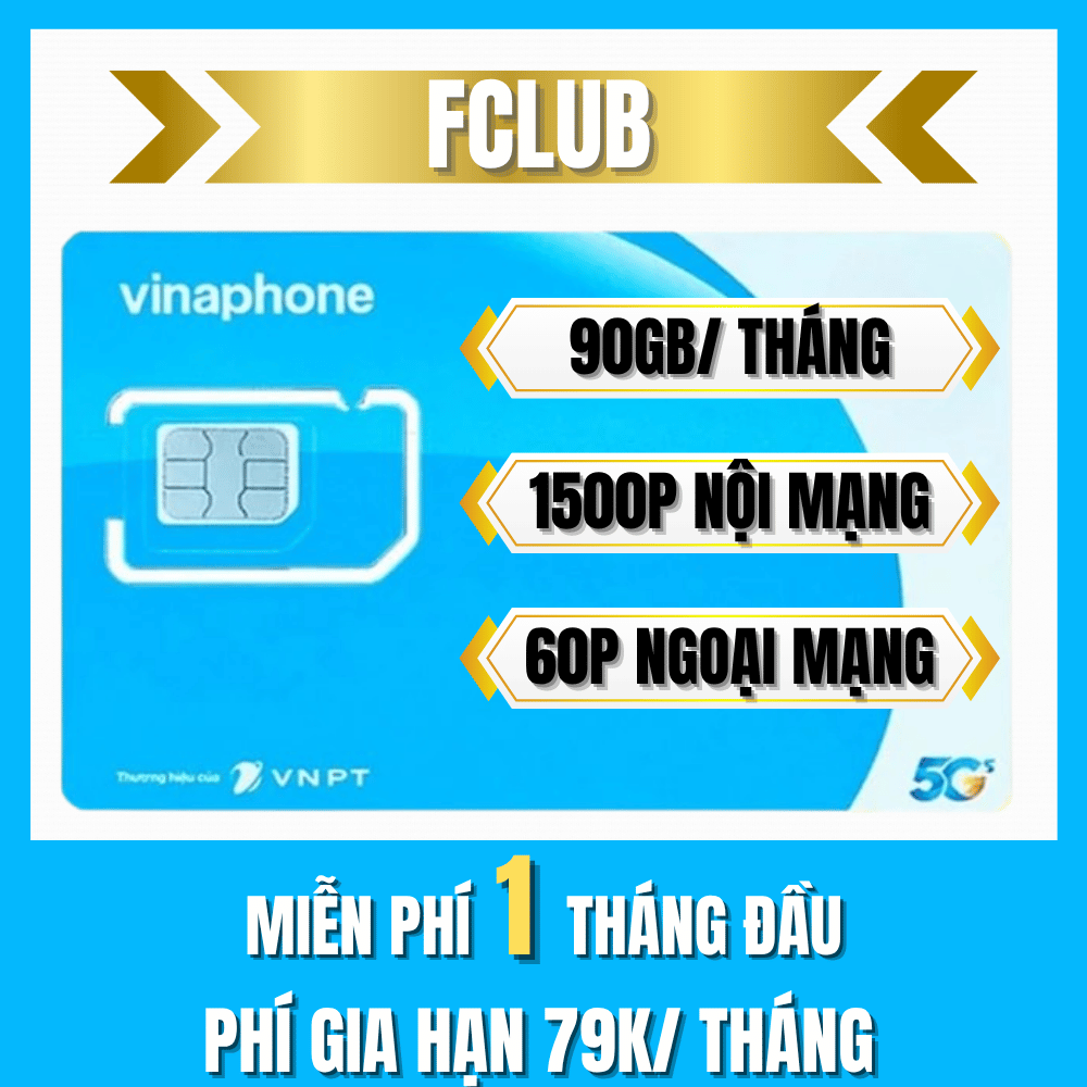 (FREE 1 THÁNG) Sim 4G 5G Vinaphone FCLUB Tặng 90GB/Tháng Tốc Độ Cao (3GB/Ngày) 1500 Phút Gọi Nội Mạng Gọi Tẹt Ga | FREESHIP - CHƯA KÍCH HOẠT