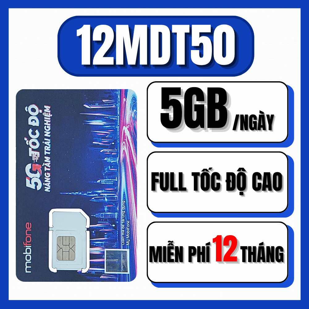SIM 4G Mobifone Dùng 12 Tháng  Tặng Data Khủng 500GB/Tháng Tốc Độ Cao Dùng Mạng Toàn Quốc Không Giới
