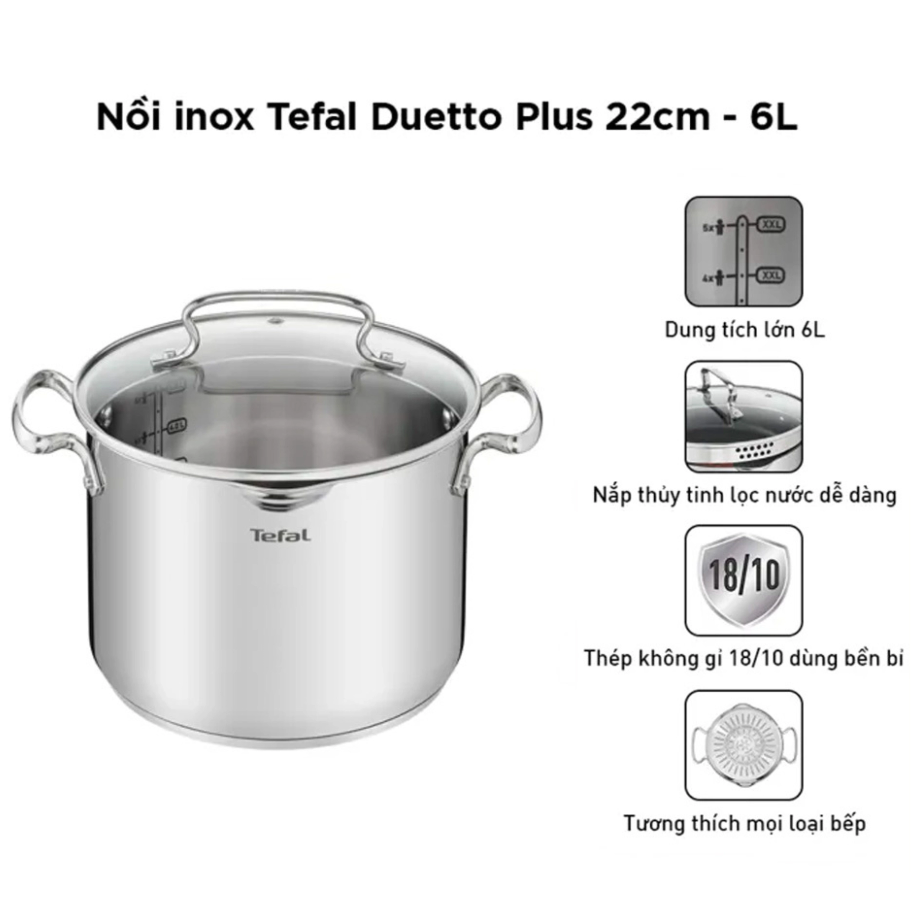 |HỎA TỐC 2H| Nồi inox thân cao Tefal Duetto Plus - tương thích với mọi loại bếp - chất inox 18/10 ca
