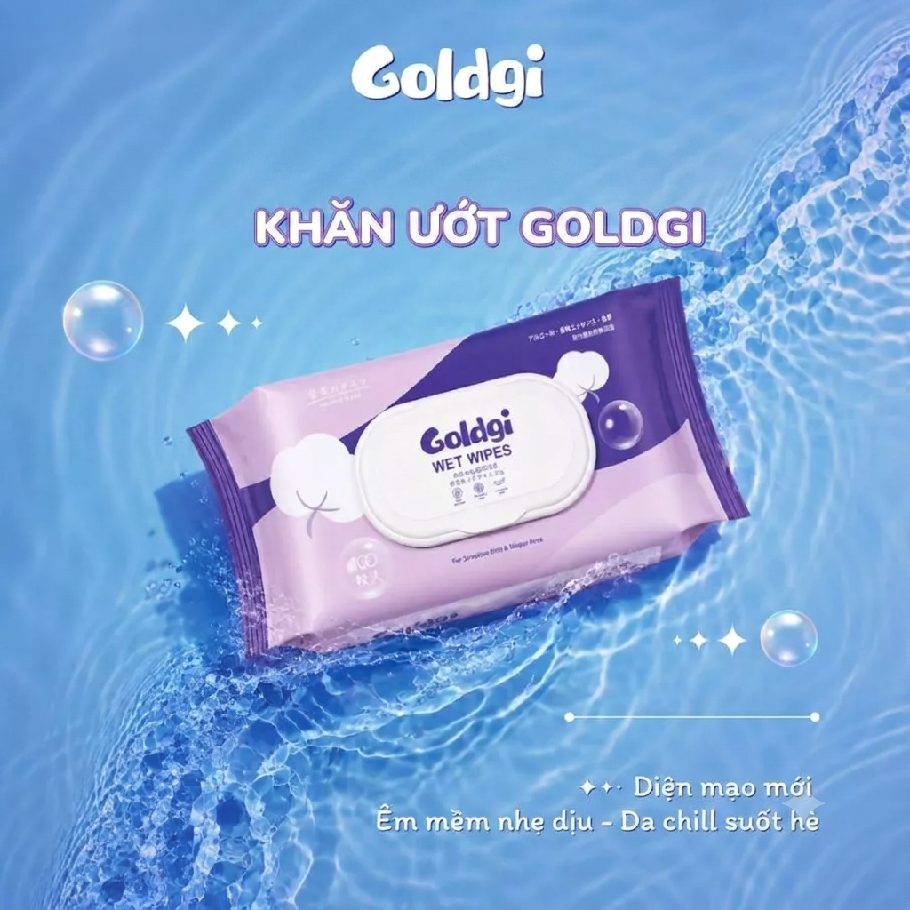 Khăn ướt Goldgi 100 tờ không mùi an toàn cho da nhạy cảm