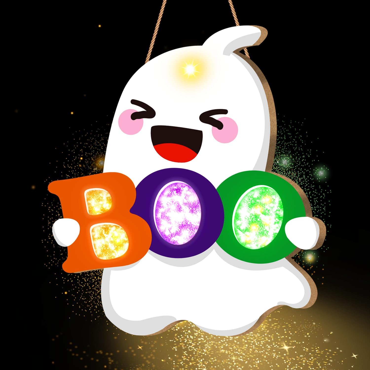 Halloween Door Decor BOO Halloween Ghost with Light Hanging Sign Wall Hanging OutdoorGifts for Front Door Decoration