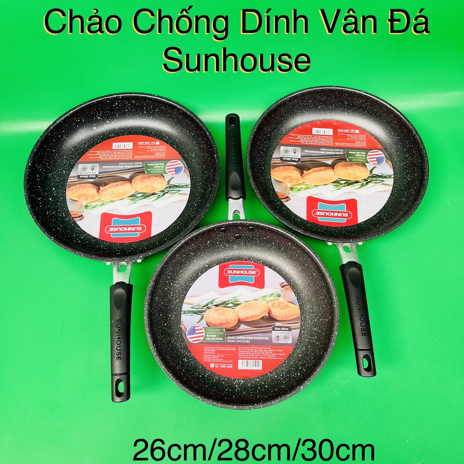 Chảo chống dính sâu lòng Sunhouse SBDS-26 size 26cm - Chảo chiên 26cm 28cm 30cm Phủ chống dính vân đ