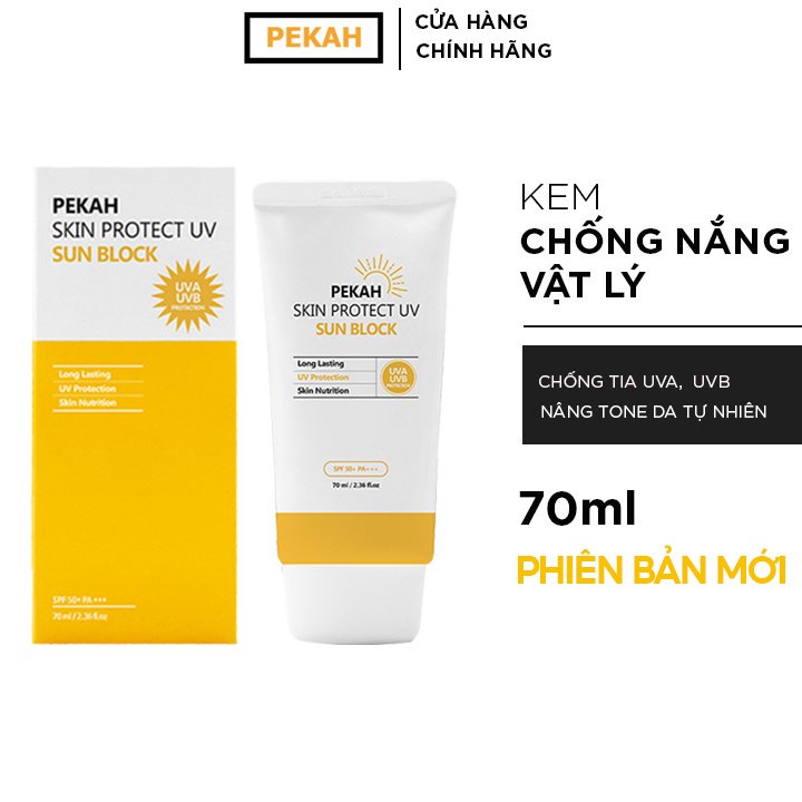 Kem chống nắng vật lý PEKAH Hàn Quốc bảo vệ khỏi tia nâng tone nhẹ UV Skin Protect UV Sun Block SPF 50+ PA+++ 70ml.