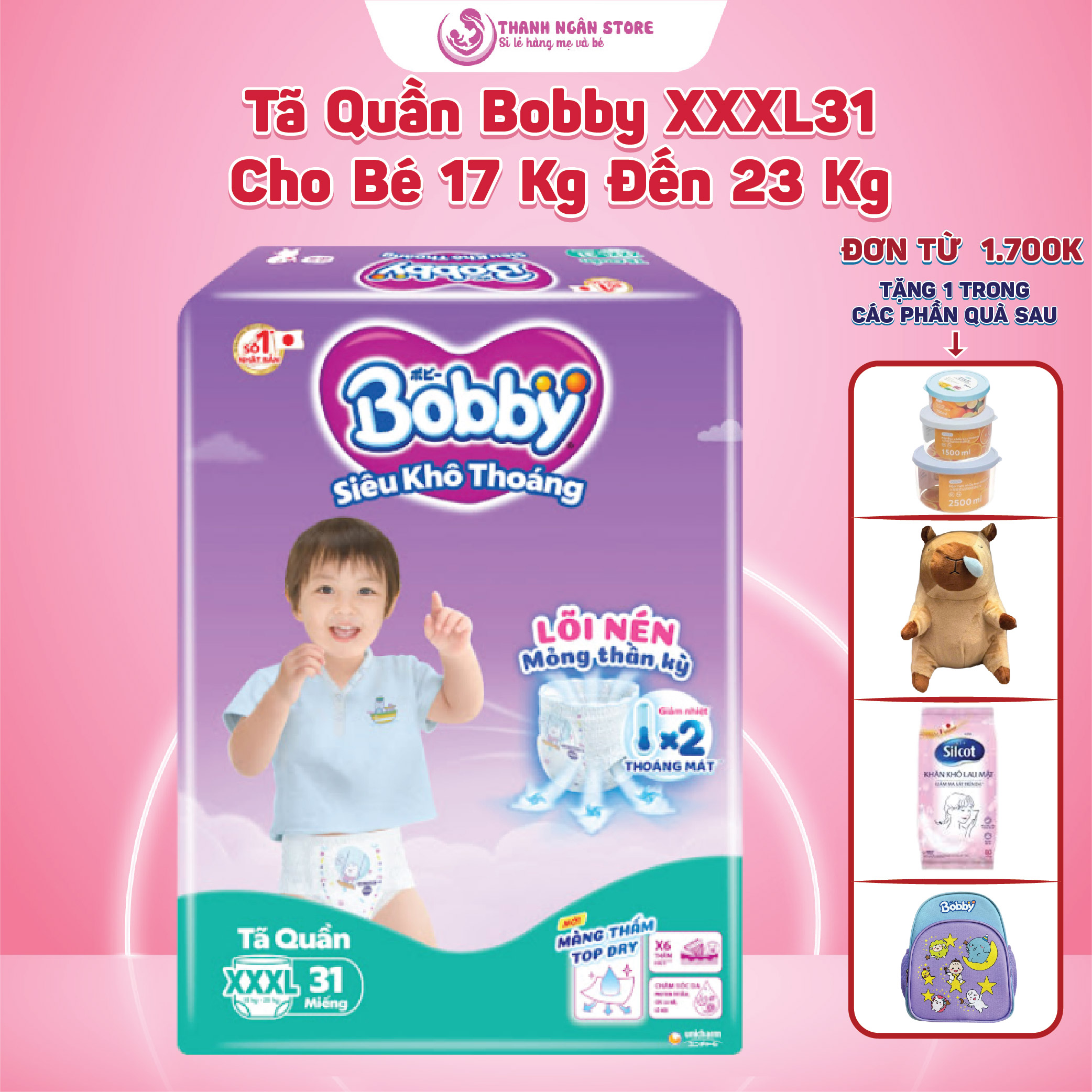 Tã Quần Bobby Ultra Size Lớn Siêu Tiết Kiệm XXXL24 XXXL31 - Tã Quần Bobby Size Rộng Lớn (18Kg Đến 25 Kg) - Kho Bỉm Thanh Ngân