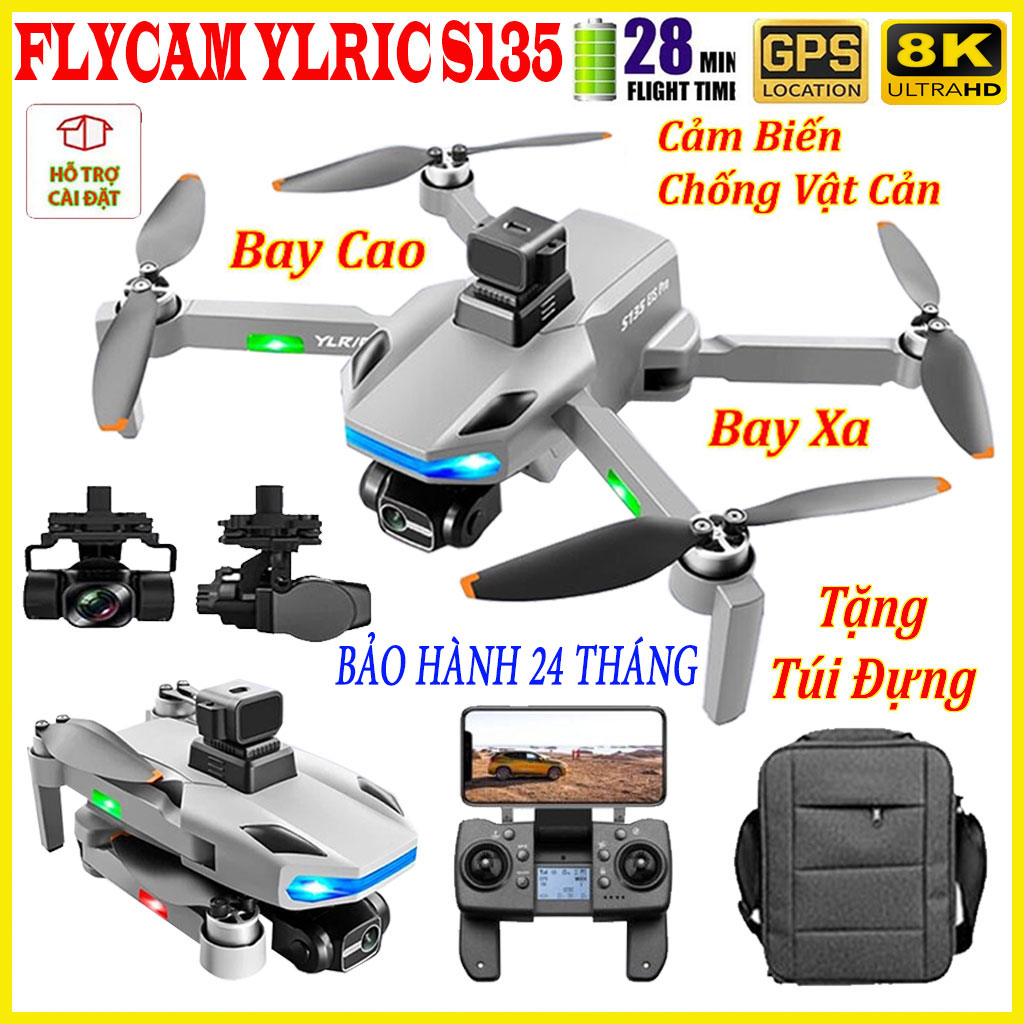 Flycam Mini Drone Camera 8K S135/S136 Max G.P.S - Máy bay flycam 8k - Fly cam giá rẻ - Flycam có cam