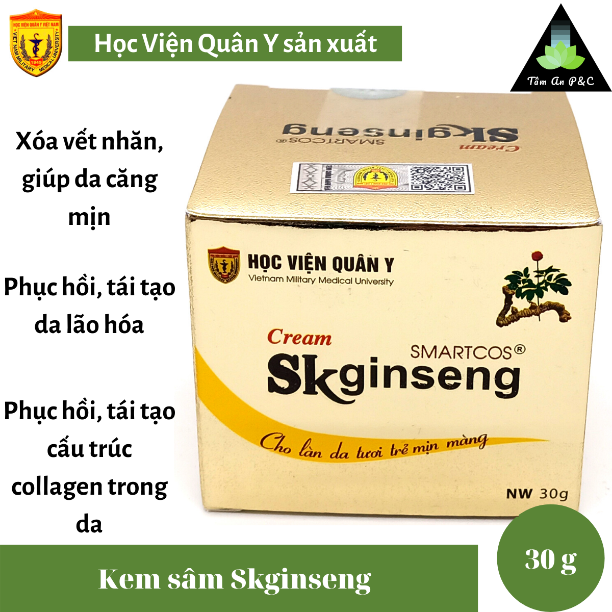 Kem Sâm Skginseng Học Viện Quân Y (Hộp 30G) - Ngăn Ngừa Phục Hồi Da Lão Hóa Mờ Nám Tàn Nhang - Chính Hãng Học Viện Quân Y