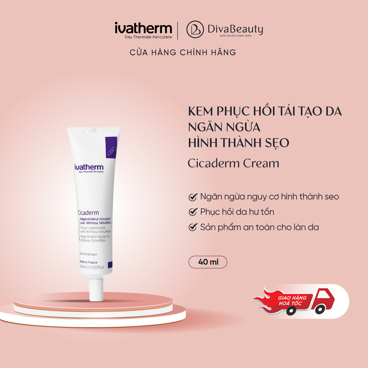 Kem tái tạo da và ngăn ngừa sẹo Ivatherm Cicaderm Cream (40ml)