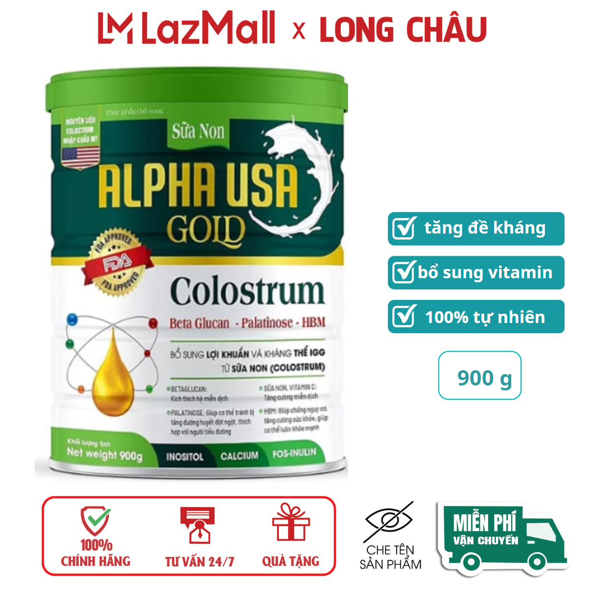 Sữa Non Alpha USA Gold giúp tăng cường đề kháng  ăn ngủ ngon lợi khuẩn hộp 900 gam