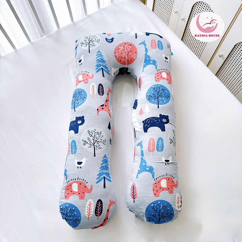 Gối chữ U cho bà bầu Katina House vải cotton satin Hàn Quốc mềm êm giúp nâng đỡ bụng giảm đau lưng
