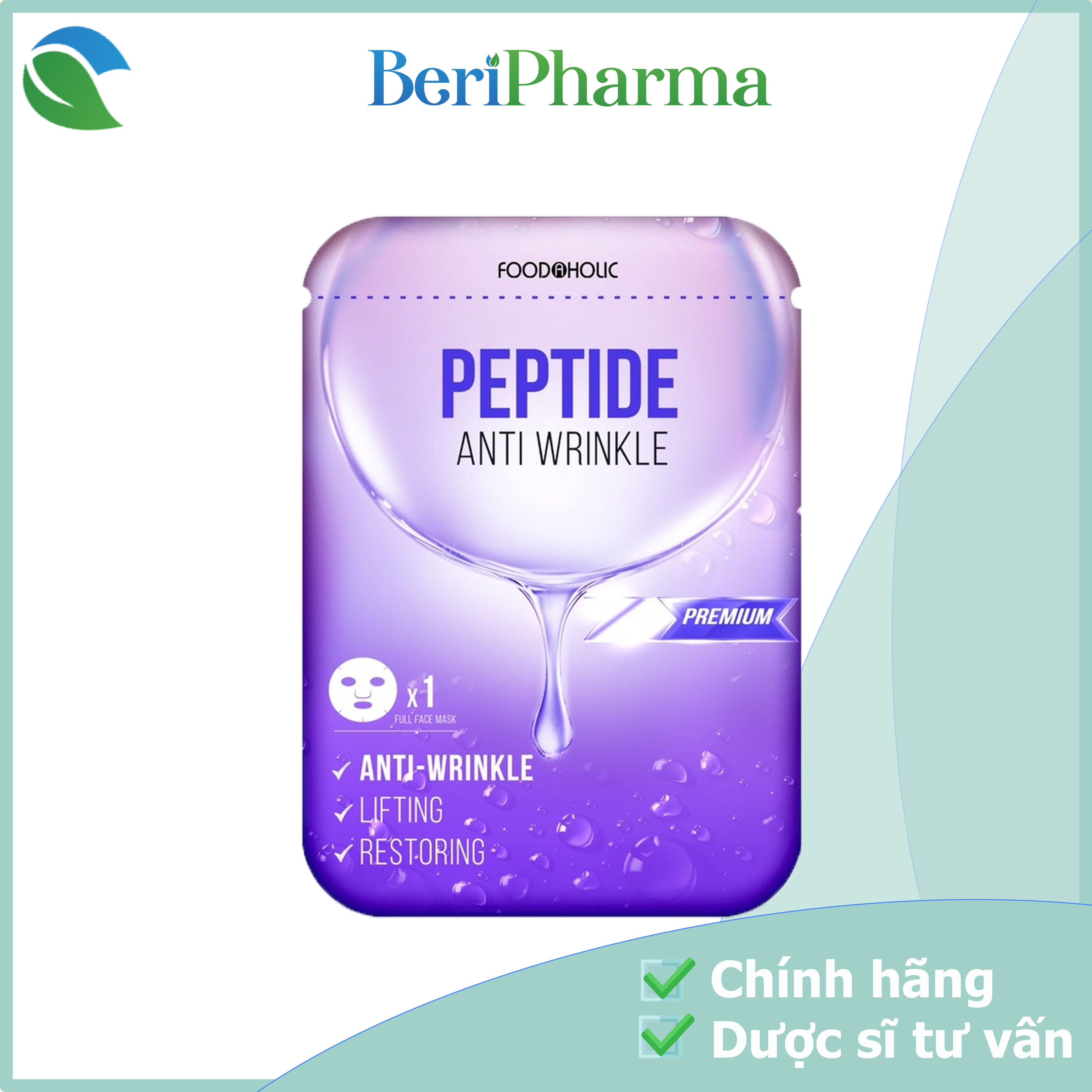 ✅[CHÍNH HÃNG] Foodaholic Mặt Nạ Trẻ Hóa Giảm Nhăn Peptide Anti Wrinkle Mask 23ml/ Miếng