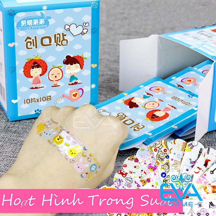 [HCM]​​​​​​​Hộp 100 Miếng 10 Set Băng Keo Cá Nhân Hoạt Hình Cute Bandages Trong Suốt